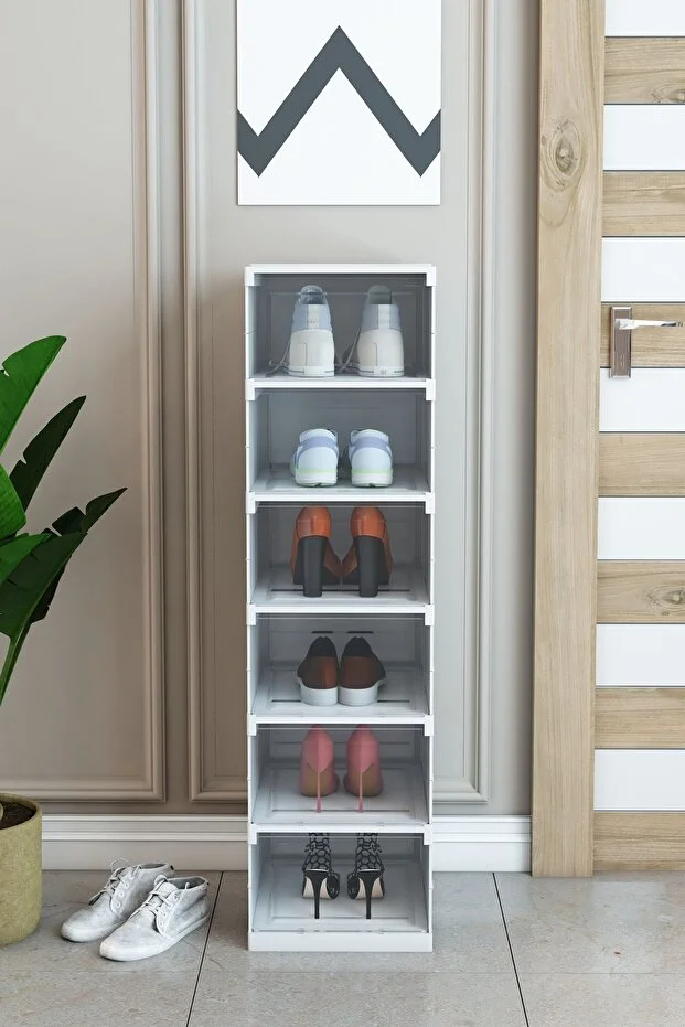 Katlanabilir Ayakkabılık, 6'lı Taşınabilir Ayakkabılık, Plastik 6 Raflı Ayakkabılık